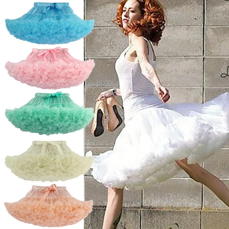 fashion Fluffy Women Pettiskirt Tutu Teenage Girl Adult Women Tutu dance wear party fluffy skirt 15 colors silk skirt smooth