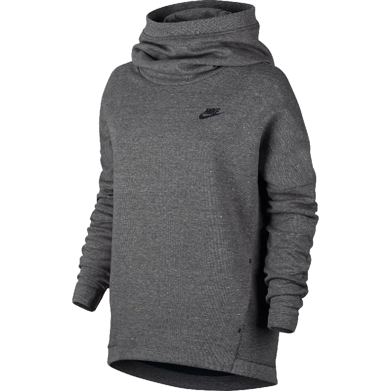 Nike Sportswear Tech Fleece Women's Longsleeve Pullover Hoodie Grey/Black Hoodie with High-Low Hem Asymmetrical Trendy Nike Sportswear Tech Fleece Women's Longsleeve Pullover Hoodie Grey/Black Hoodie with High-Low Hem Asymmetrical Trendy