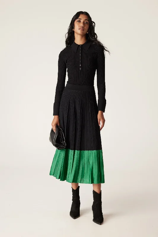 Crepe Contrast Skirt - Black Green cashmere skirt soft