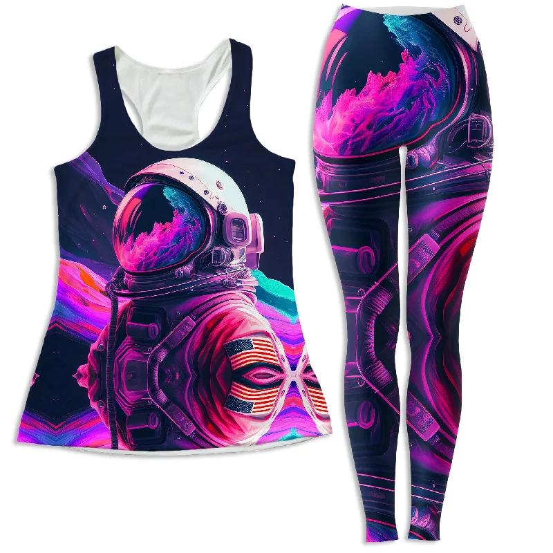 Synthwave Astronaut Women's Tank and Leggings Combo black tank top