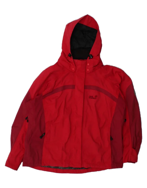 JACK WOLFSKIN Womens Hooded Rain Jacket UK 22/24 2XL Red Colourblock Striped Jacket Polka Dot Jacket Floral Jacket