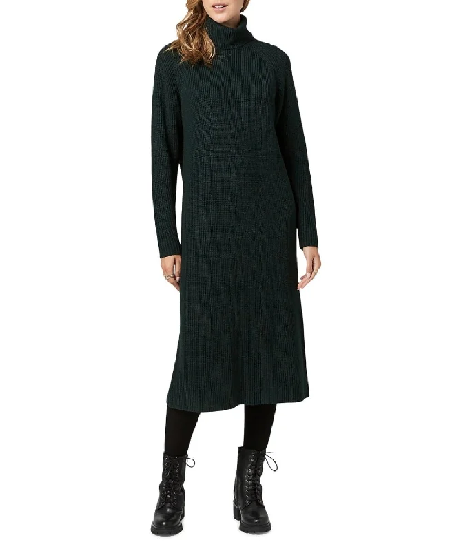 Paityn Long Sleeves Turtleneck Sweater Dress Dark Green Denim Fabric Leather Fabric Suede Fabric Paityn Long Sleeves Turtleneck Sweater Dress Dark Green Denim Fabric Leather Fabric Suede Fabric