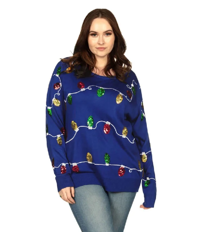 Women's Christmas Lights Plus Size Ugly Christmas Sweater Turtle Neck Boat Neck Asymmetrical Neck