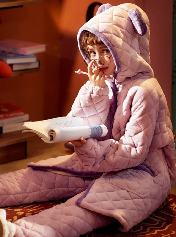 PAJAMA TRIPLE JACKET PADDED WARM CORAL FLEECE TWO-PIECE SUIT PURPLE Wool Jacket Cashmere Jacket Tweed Jacket PAJAMA TRIPLE JACKET PADDED WARM CORAL FLEECE TWO-PIECE SUIT PURPLE Wool Jacket Cashmere Jacket Tweed Jacket