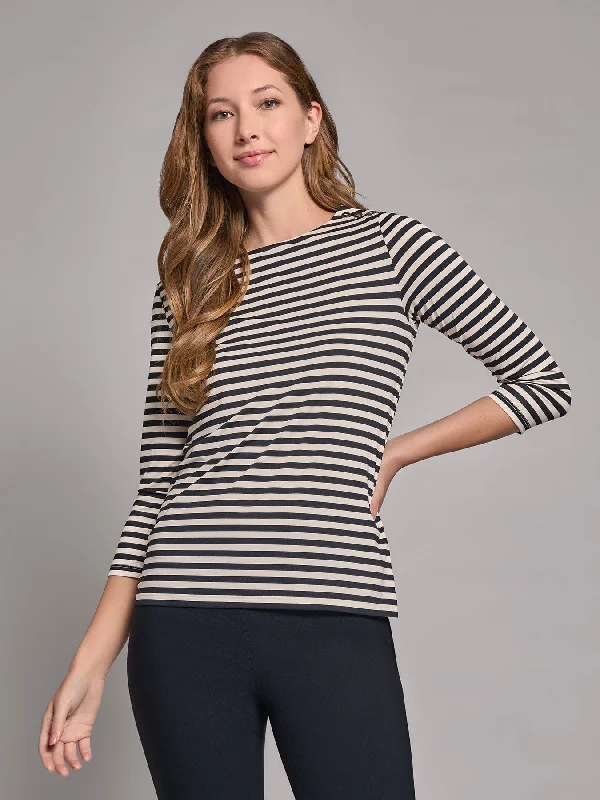 Stripe Button Shoulder Jersey Top Animal Print Jersey Tee