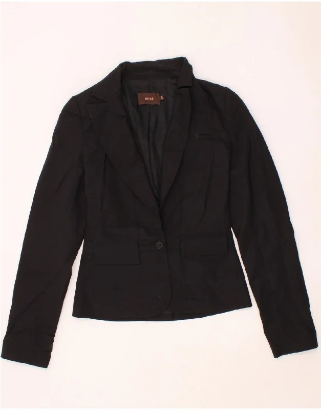 REISS Womens 1 Button Blazer Jacket UK 6 XS Black Wool Jacket Blazer Coat