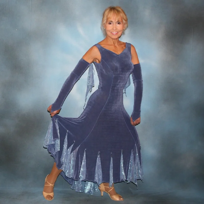 Slate Blue Ballroom Dress with Iridescent Insets, Floats & Hand Beading-Darla Tunics Timeless classic Slate Blue Ballroom Dress with Iridescent Insets, Floats & Hand Beading-Darla Tunics Timeless classic