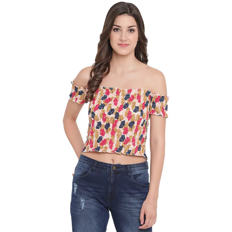 Aawari Cotton Printed Crop Top For Girls and Women AM081-002-AM081-002 Denim Fabric Leather Fabric Suede Fabric