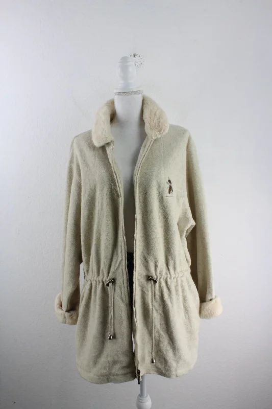 Vintage Fuzzy Jacket (M) Cotton Jacket Linen Jacket Terry Jacket