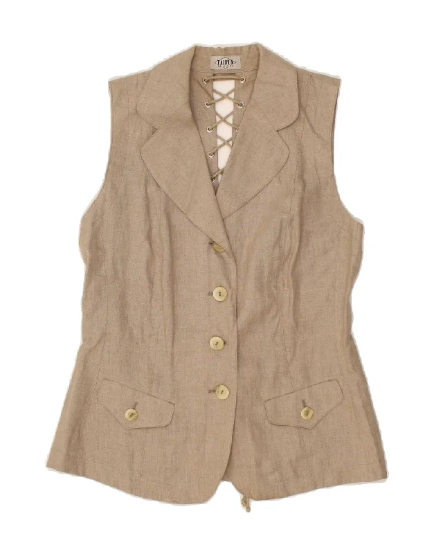 TAIFUN Womens 4 Button Sleeveless Blazer Jacket EU 36 Small Beige Linen Notch Collar Peter Pan Collar Cowl Neck TAIFUN Womens 4 Button Sleeveless Blazer Jacket EU 36 Small Beige Linen Notch Collar Peter Pan Collar Cowl Neck
