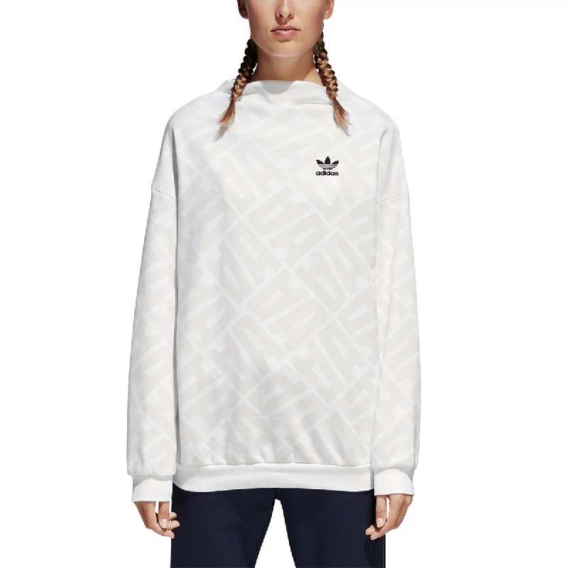 Adidas Women's Originals St. Petersburg Alloverprint Sweatshirts Chalk White Hoodie with Belted Waist Structured Tailored