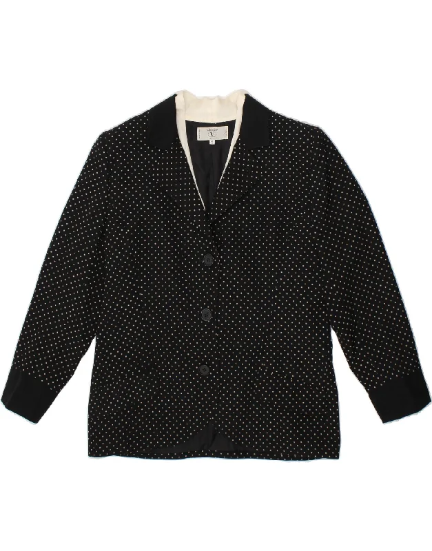 VALENTINO Womens 3 Button Blazer Jacket IT 48 XL Black Polka Dot Wool Satin Fabric Silk Fabric Chiffon Fabric VALENTINO Womens 3 Button Blazer Jacket IT 48 XL Black Polka Dot Wool Satin Fabric Silk Fabric Chiffon Fabric