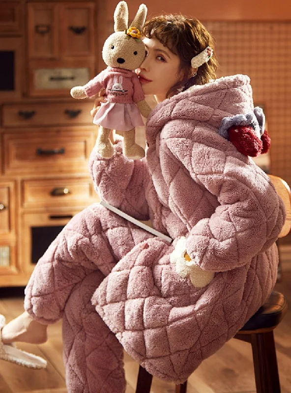 PINK THREE-LAYER QUILTED JACKET THICK WARM CORAL FLEECE Herringbone Jacket Houndstooth Jacket Plaid Jacket PINK THREE-LAYER QUILTED JACKET THICK WARM CORAL FLEECE Herringbone Jacket Houndstooth Jacket Plaid Jacket