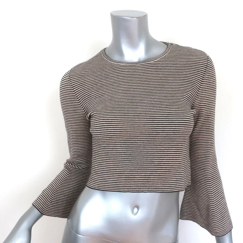 A.L.C. Bell Sleeve Crop Top Shiloh Beige Striped Wool Size Medium Terry Blend Velvet Blend Canvas Blend