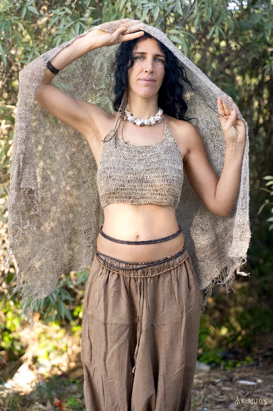 Wild Hemp Knitted Crop Top ~ Organic Wild Plant Fiber Top Rayon Fabric Velvet Fabric Corduroy Fabric