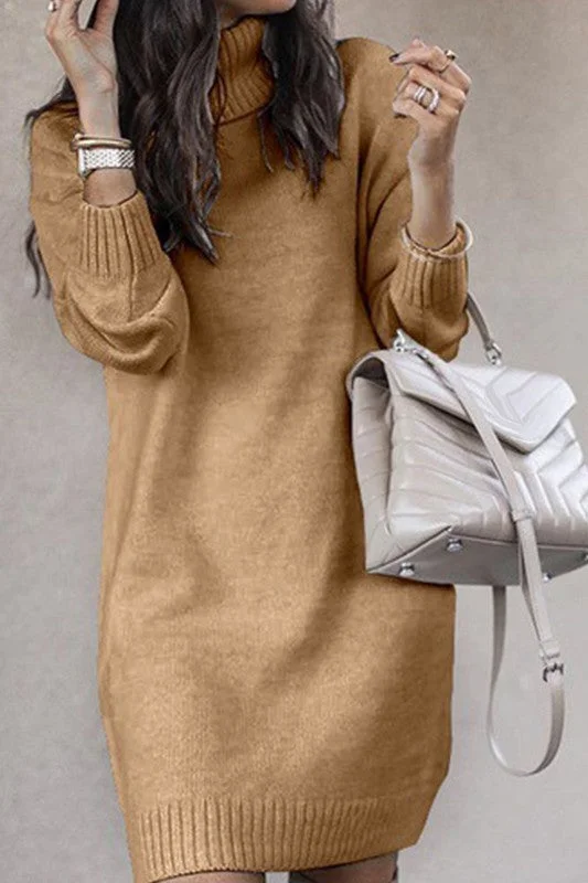 TURTLENECK SWEATER DRESS Terry Terry Cloth Terry Knit