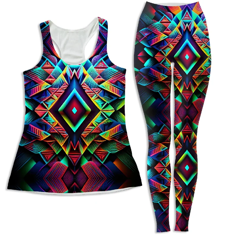 Psychedelic Tribal Women's Tank and Leggings Combo ivory tank top