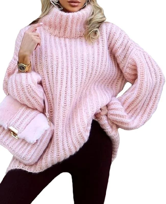 Pretty n Pink Cozy Oversized Turtleneck Sweater Tailored Straight A-Line