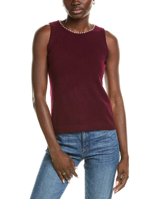 Sofiacashmere Embellished Trim Cashmere Tank Top bold tank top