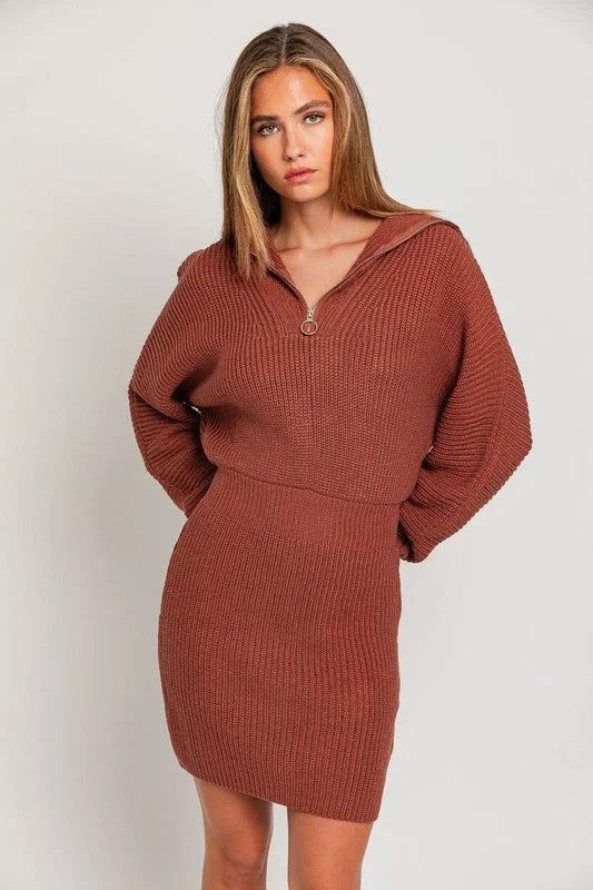 LE LIS Zipper Sweater Dress Elegant Classic Vintage