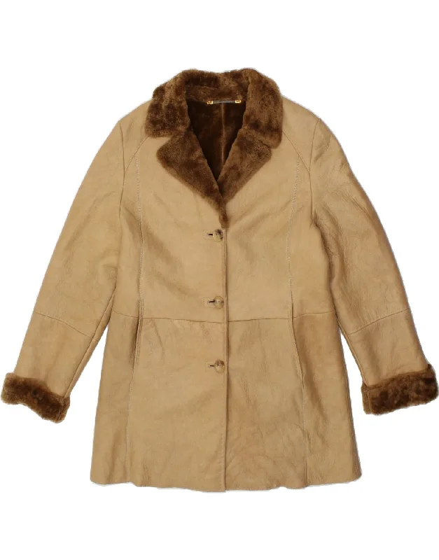 CHRIST Womens Shearling Jacket EU 40 Medium Beige Leather Plaid Jacket Tartan Jacket Houndstooth Jacket CHRIST Womens Shearling Jacket EU 40 Medium Beige Leather Plaid Jacket Tartan Jacket Houndstooth Jacket