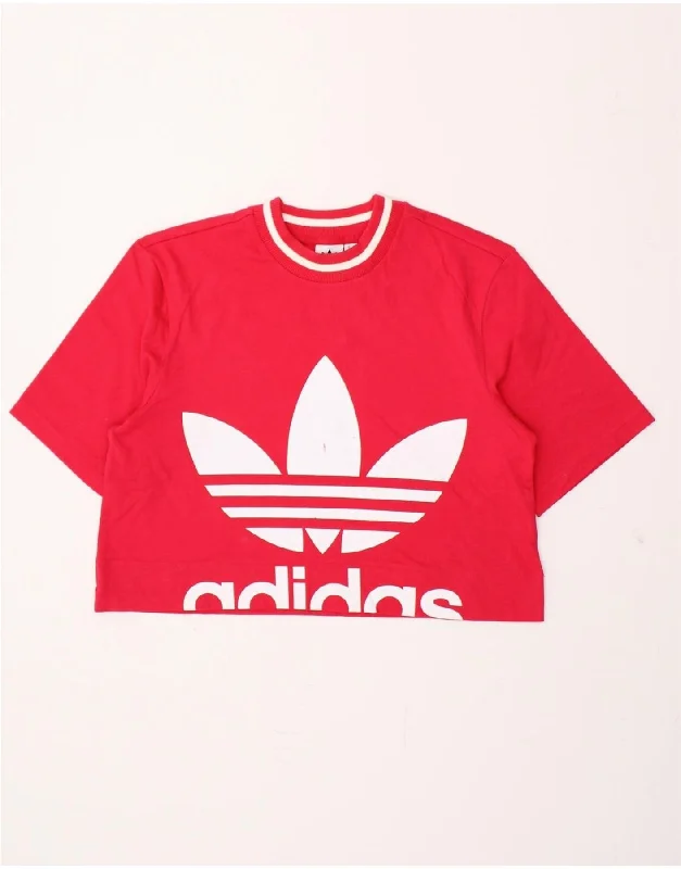 ADIDAS Womens Graphic Crop Top UK 8 Small Red Cotton Chenille Fabric Brocade Fabric Lace Fabric