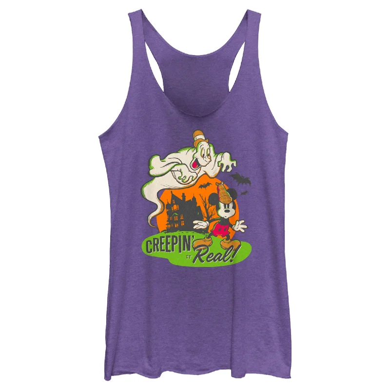 Women's Mickey & Friends Halloween Retro Mickey Mouse Creepin' it Real Racerback Tank Top loose fit tank Women's Mickey & Friends Halloween Retro Mickey Mouse Creepin' it Real Racerback Tank Top loose fit tank