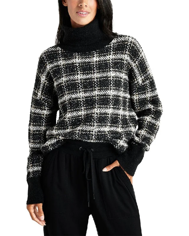 Splendid Ginny Plaid Turtleneck Alpaca & Wool-Blend Sweater Denim Fabric Leather Fabric Suede Fabric