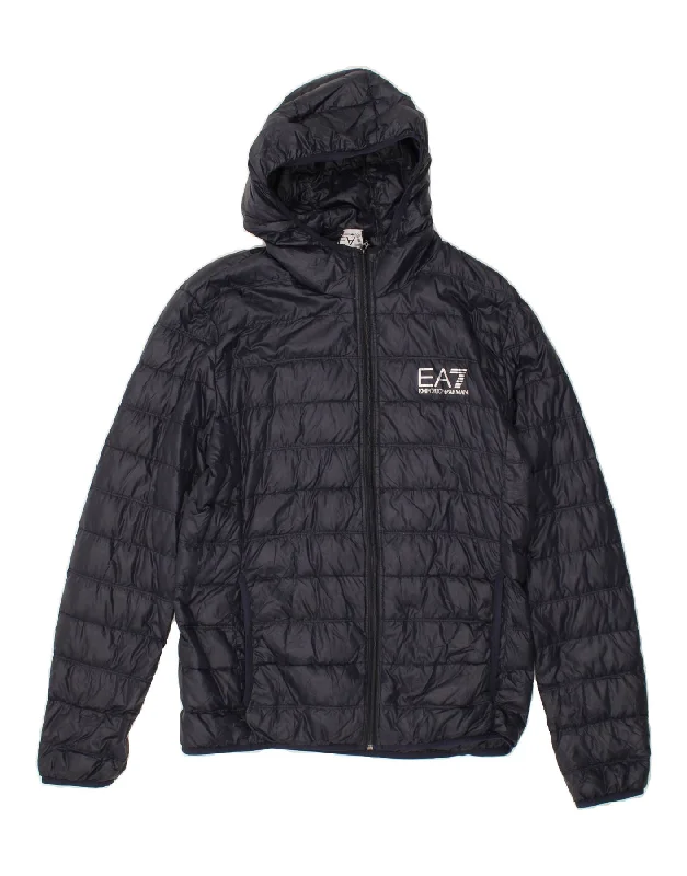 EMPORIO ARMANI Womens Hooded Padded Jacket UK 18 XL Navy Blue Polyamide Satin Jacket Silk Jacket Chiffon Jacket