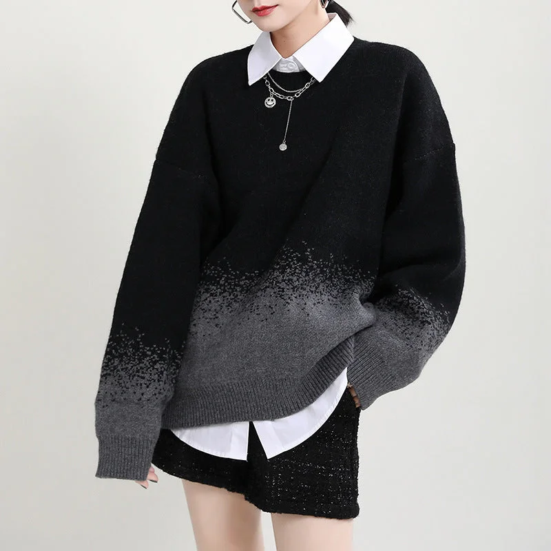 Autumn and Winter Gradient Mid-length Crew Neck Sweater Thin Thick Dense