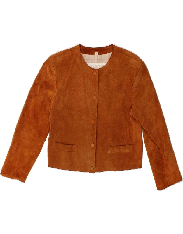 JOY Womens Crop Suede Jacket EU 38 Medium Brown Leather Print Jacket Jacquard Jacket Patchwork Jacket JOY Womens Crop Suede Jacket EU 38 Medium Brown Leather Print Jacket Jacquard Jacket Patchwork Jacket