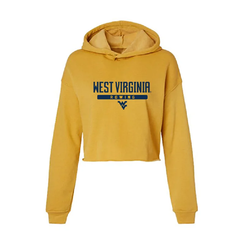 West Virginia - NCAA Women's Rowing : Megan Present - Women's Crop Fleece Hoodie Hoodie with Set-In Sleeves Structured Classic West Virginia - NCAA Women's Rowing : Megan Present - Women's Crop Fleece Hoodie Hoodie with Set-In Sleeves Structured Classic