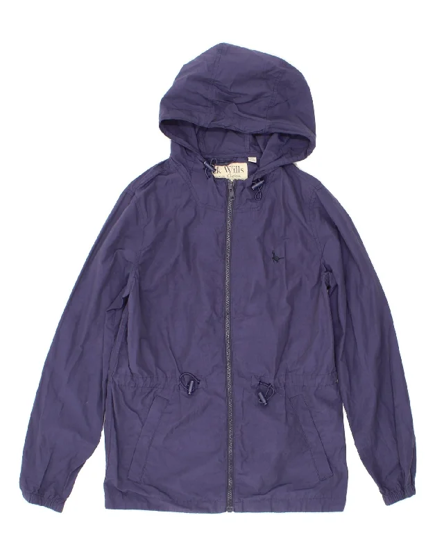 JACK WILLS Womens Hooded Rain Jacket UK 8 Small Blue Cotton Fleece Jacket Down Jacket Parka