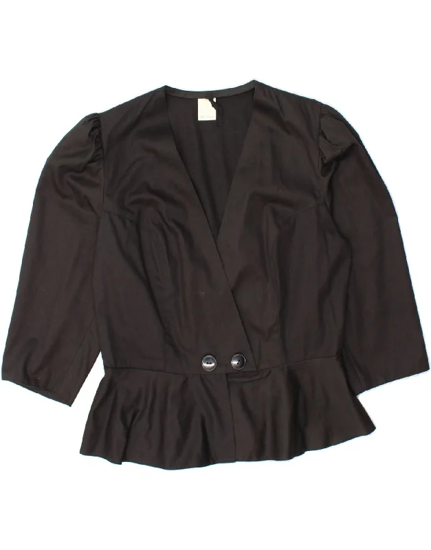 VINTAGE Womens 3/4 Sleeve Blazer Jacket IT 42 Medium Black Cotton Denim Fabric Leather Fabric Suede Fabric VINTAGE Womens 3/4 Sleeve Blazer Jacket IT 42 Medium Black Cotton Denim Fabric Leather Fabric Suede Fabric