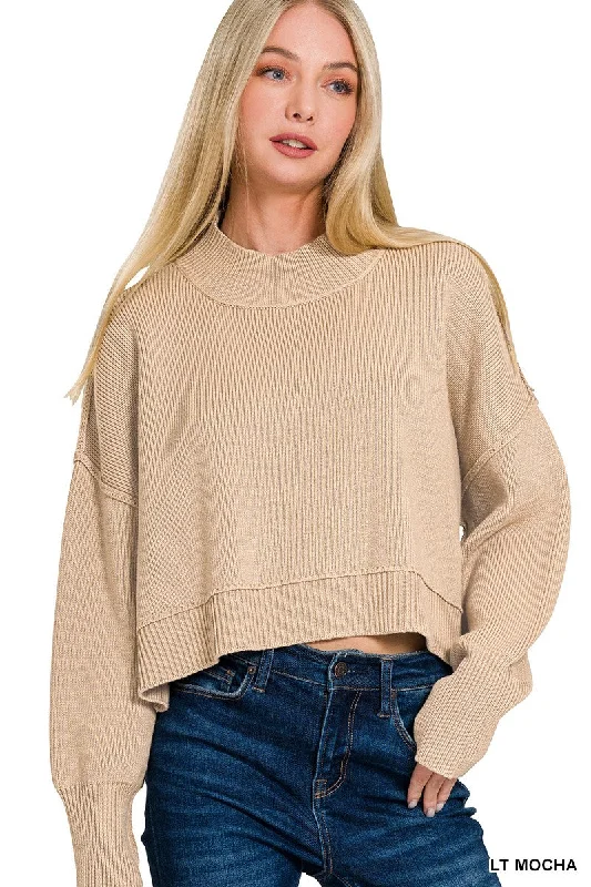 Oversized Cropped Side Slit Sweater, 3 Colors Sequined Glittery Shiny