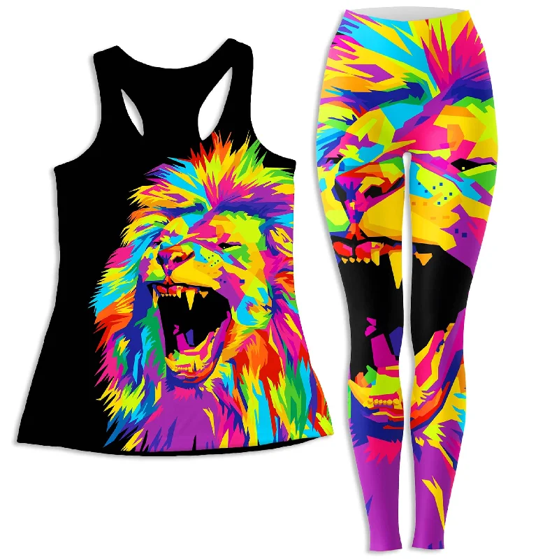 Psychedelic Lion Women's Tank and Leggings Combo rhinestone tank top