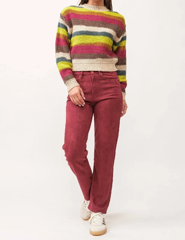 Thyra Crew Neck Sweater In Slalom Stripe Lace Blend Ribbed Blend Corduroy Blend