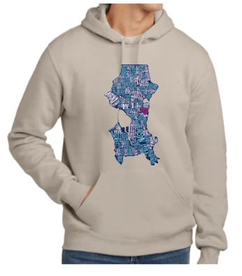 'Map of Seattle' Hoodie Hoodie with Embroidery Detailed Premium