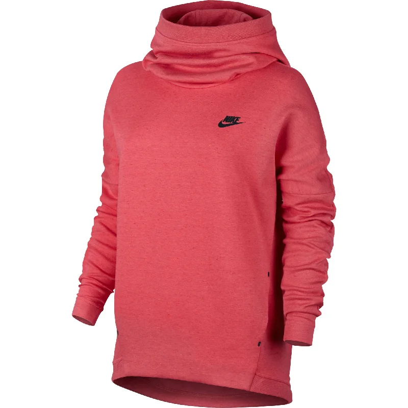 Nike Sportswear Tech Fleece Women's Longsleeve Pullover Hoodie Red/Black Hoodie with Slit Hem Functional Movement Nike Sportswear Tech Fleece Women's Longsleeve Pullover Hoodie Red/Black Hoodie with Slit Hem Functional Movement