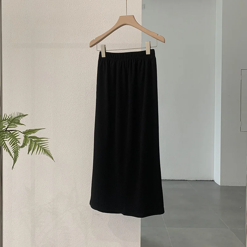 Fashion Elegant Women Basic Elastic High Waist Solid Color Straight Skirt velvet skirt glossy