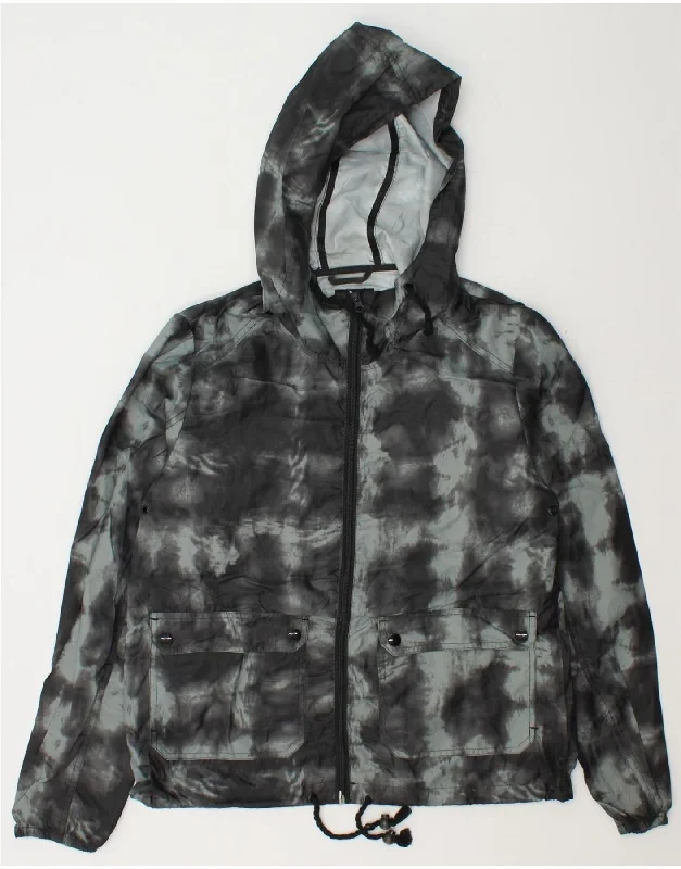 BILLABONG Womens Hooded Rain Jacket UK 14 Medium Grey Tie Dye Polyester A-Line Jacket Boat Neck Shawl Collar BILLABONG Womens Hooded Rain Jacket UK 14 Medium Grey Tie Dye Polyester A-Line Jacket Boat Neck Shawl Collar