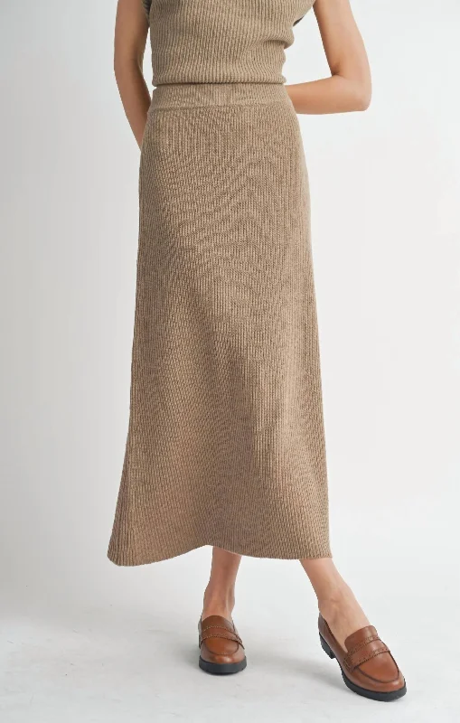 Crosby Sweater Midi Skirt In Dark Taupe Elegant Classic Vintage