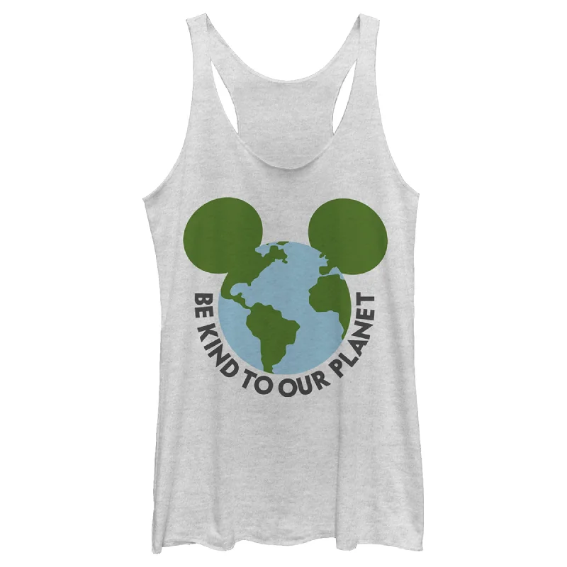 Women's Mickey & Friends Be Kind to Our Planet Mickey Mouse Logo Racerback Tank Top yoga tank top Women's Mickey & Friends Be Kind to Our Planet Mickey Mouse Logo Racerback Tank Top yoga tank top
