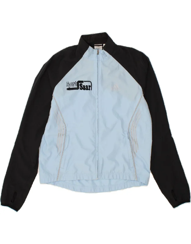 ADIDAS Womens Graphic Tracksuit Top Jacket UK 14 Large Blue Colourblock Wool Fabric Cashmere Fabric Tweed Fabric ADIDAS Womens Graphic Tracksuit Top Jacket UK 14 Large Blue Colourblock Wool Fabric Cashmere Fabric Tweed Fabric