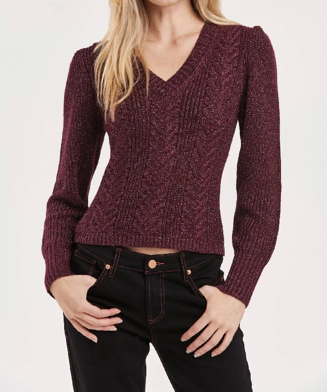 Thalia V-Neck Long Sleeve Sparkle Sweater In Blackberry Beaded Sweater Sequined Faux Fur Thalia V-Neck Long Sleeve Sparkle Sweater In Blackberry Beaded Sweater Sequined Faux Fur