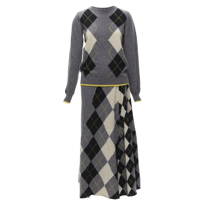 Pringle of Scotland wool argyle sweater asymmetric midi skirt Iron Safe Non-Iron Wrinkle Free