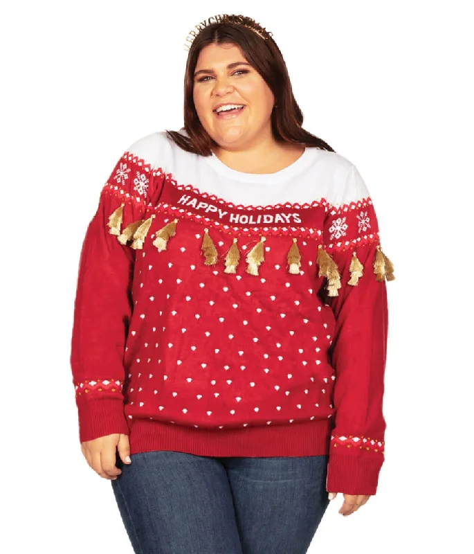 Women's Happy Holidays Tassel Plus Size Ugly Christmas Sweater Sweater Knitwear Pullover