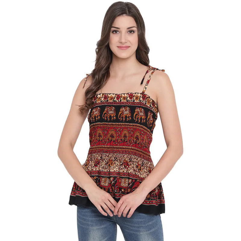 Aawari Cotton Strap Crop Top For Girls and Women AM0075-008-AM075-008 Asymmetrical Pockets Print