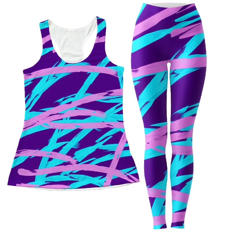 Purple and Blue Rave Abstract Women's Tank and Leggings Combo yoga tank top