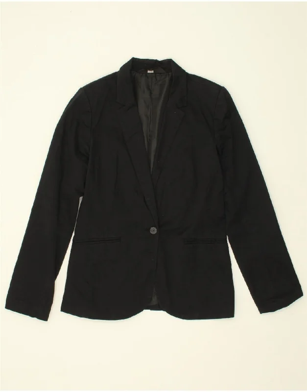 MOSSIMO Womens 1 Button Blazer Jacket UK 10 Small Black Cotton Insulated Jacket Fitted Jacket Loose Jacket